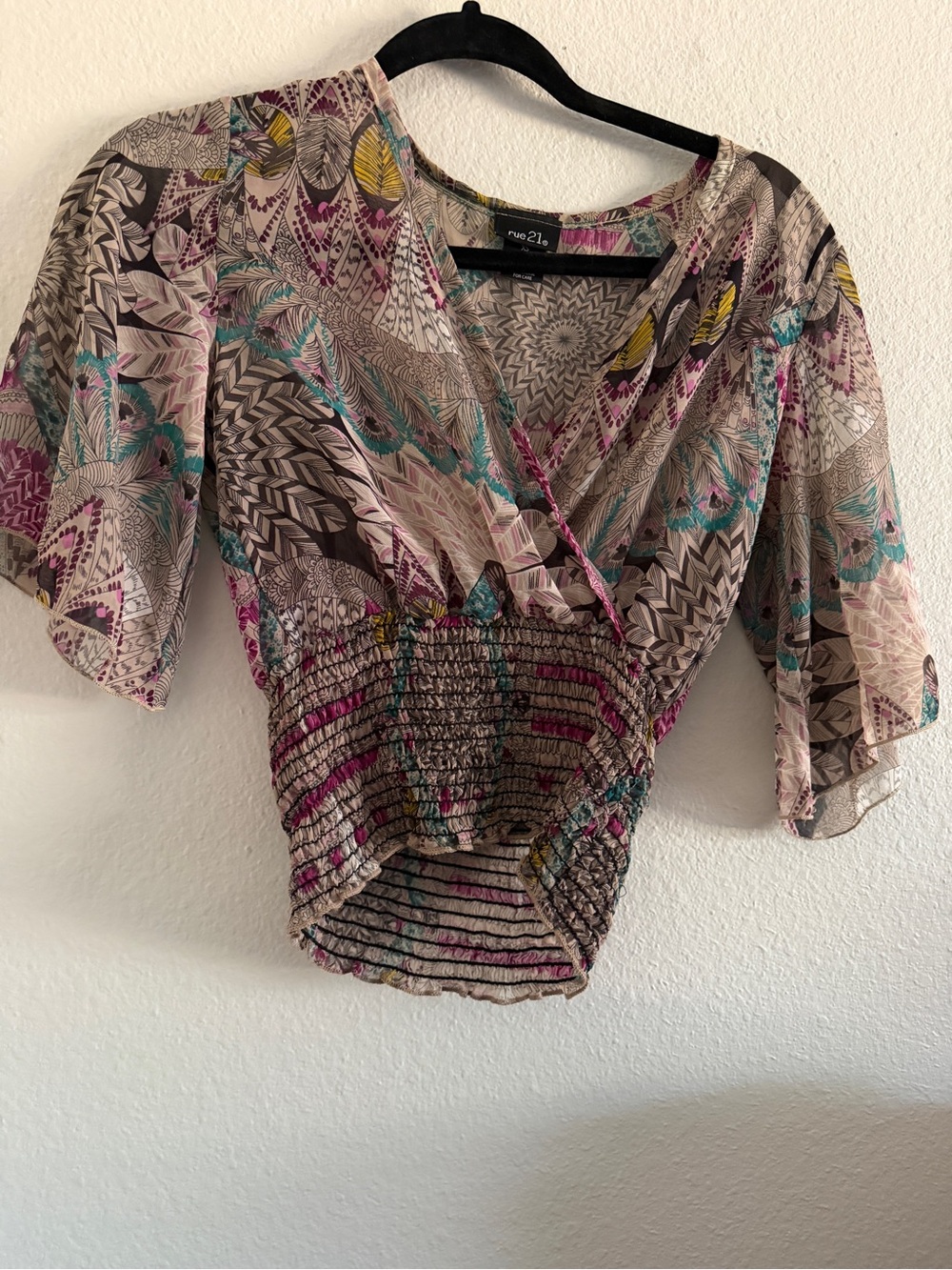 Vintage Rue 21 Smocked Waist Kimono Top Sheer Y2K Fairy